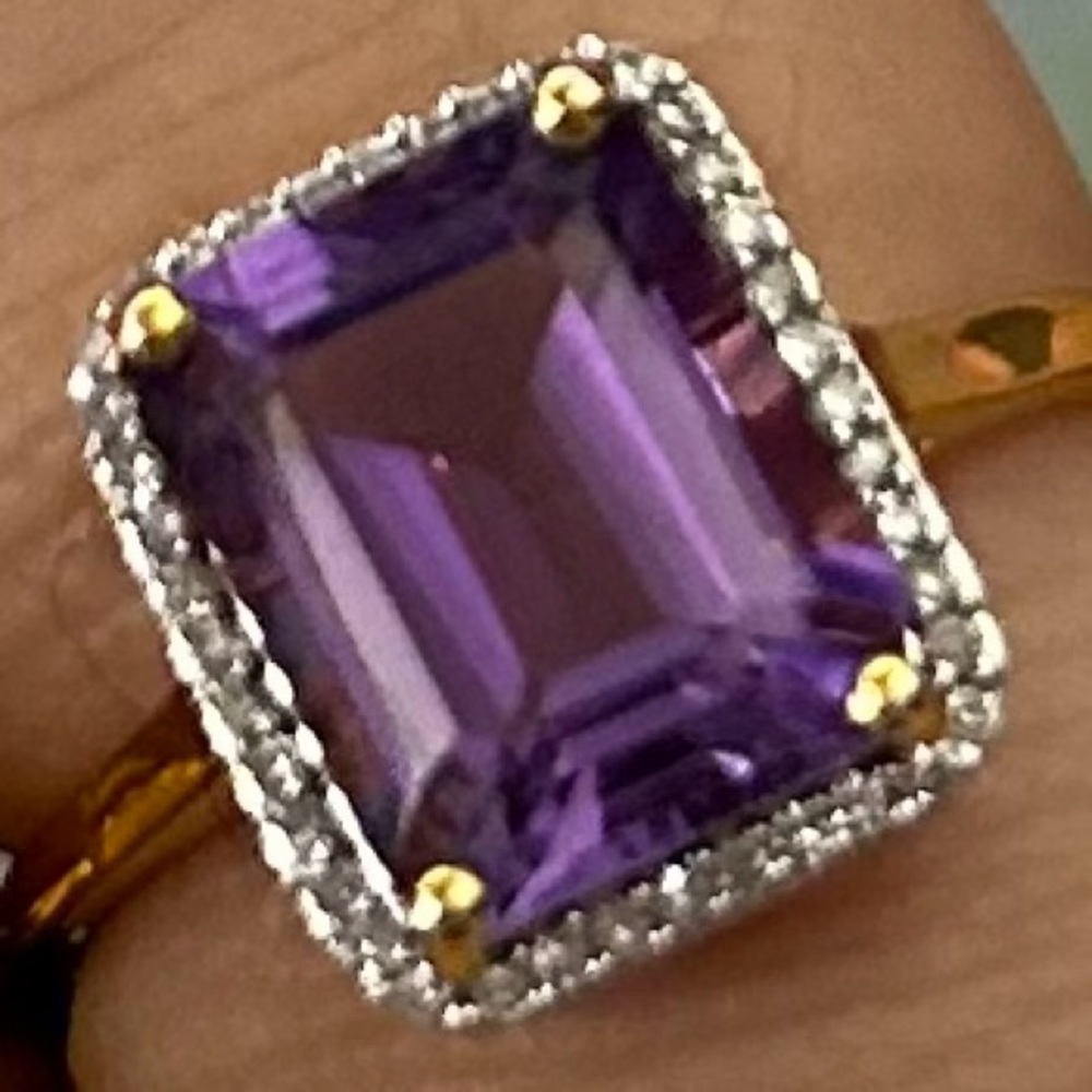 GORG! Hirajule Emerald Amethyst Diamonds 14K Gold Platted Ring Engagement India